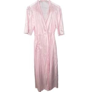 Vintage Nancy King Silky Long Robe Pink Size M Lace Peignoir Lingerie Belt Tie